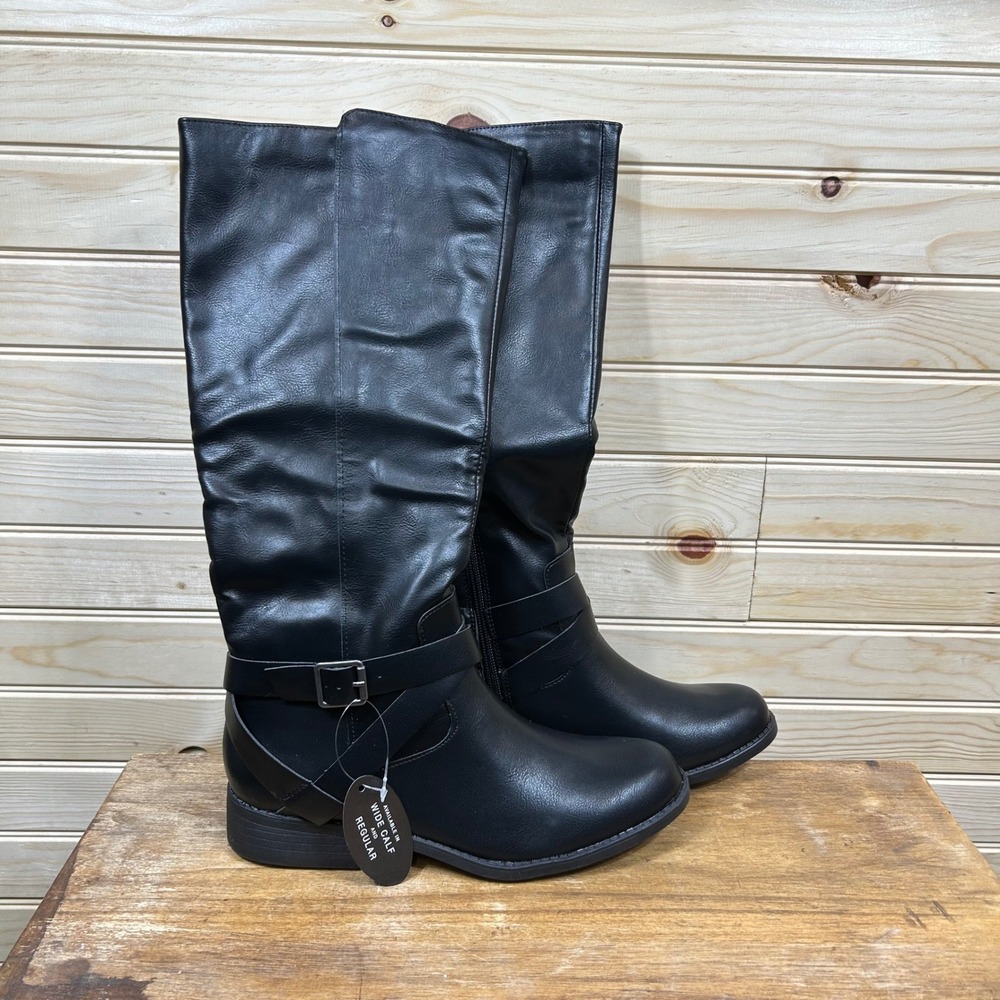 Style & Co Margoo Black Beauty Tall Riding Boots Buckle Detail Size 9M F42199